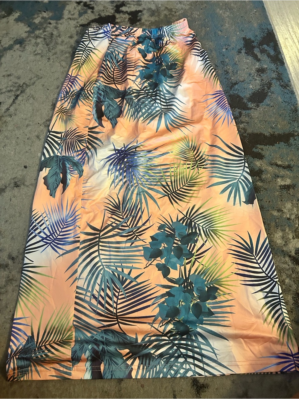 Women’s Peach Floral Tropical Maxi Swim Cover-Up Skirt